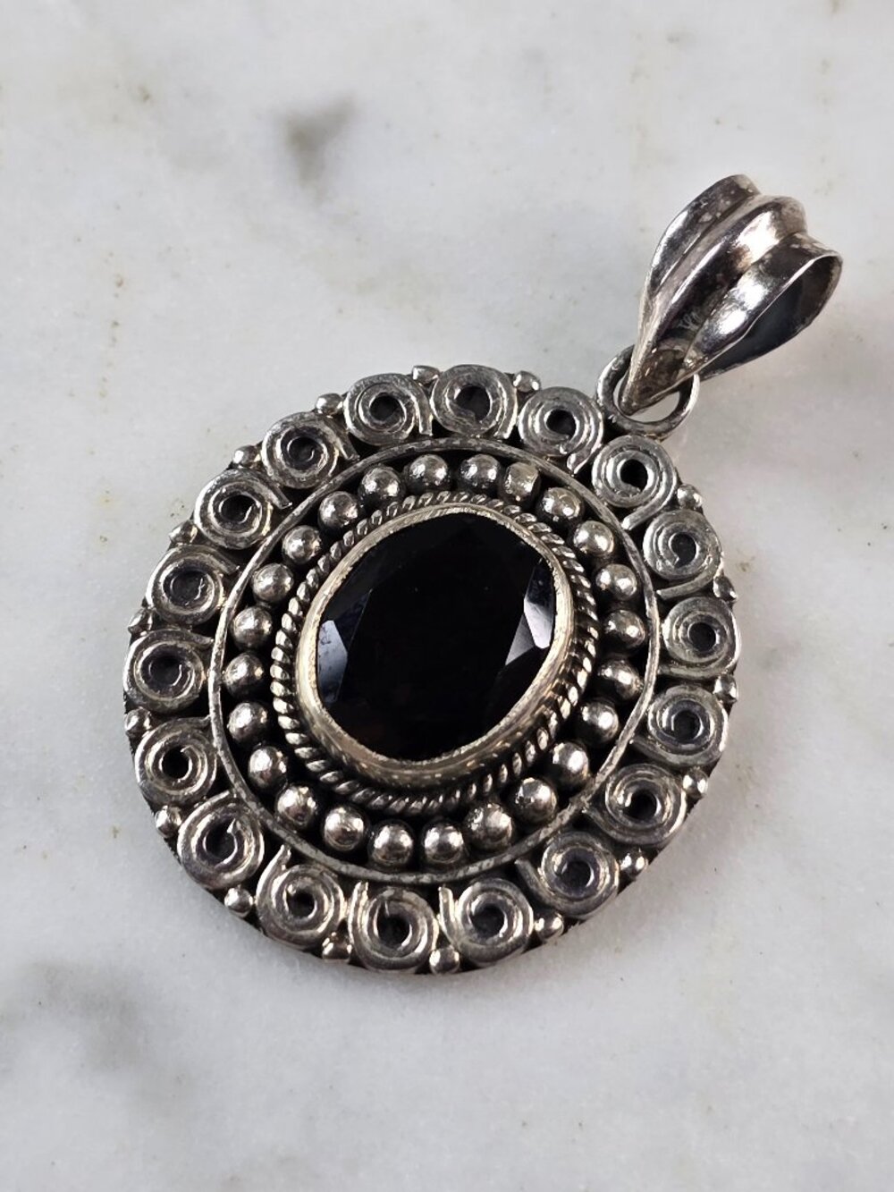 Womens Vintage Estate Sterling Silver Modernist Onyx Pendant 8.9g E6639